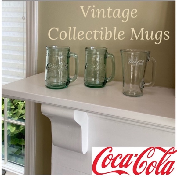 Vintage Coca Cola Mugs Green Glass Coca Cola Collectors Cup Bar Ware Drink Stein - Picture 10 of 10